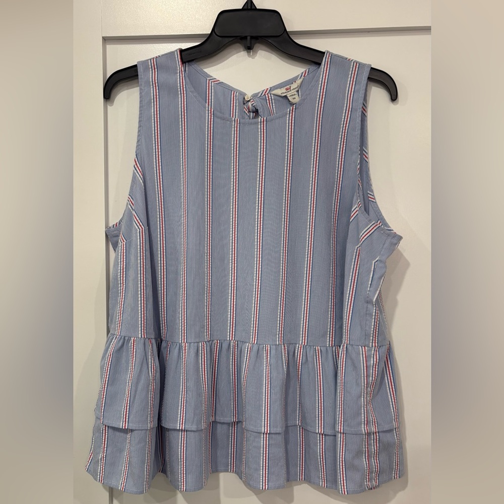 Vineyard Vines Blue Striped Peplum Sleeveless Top